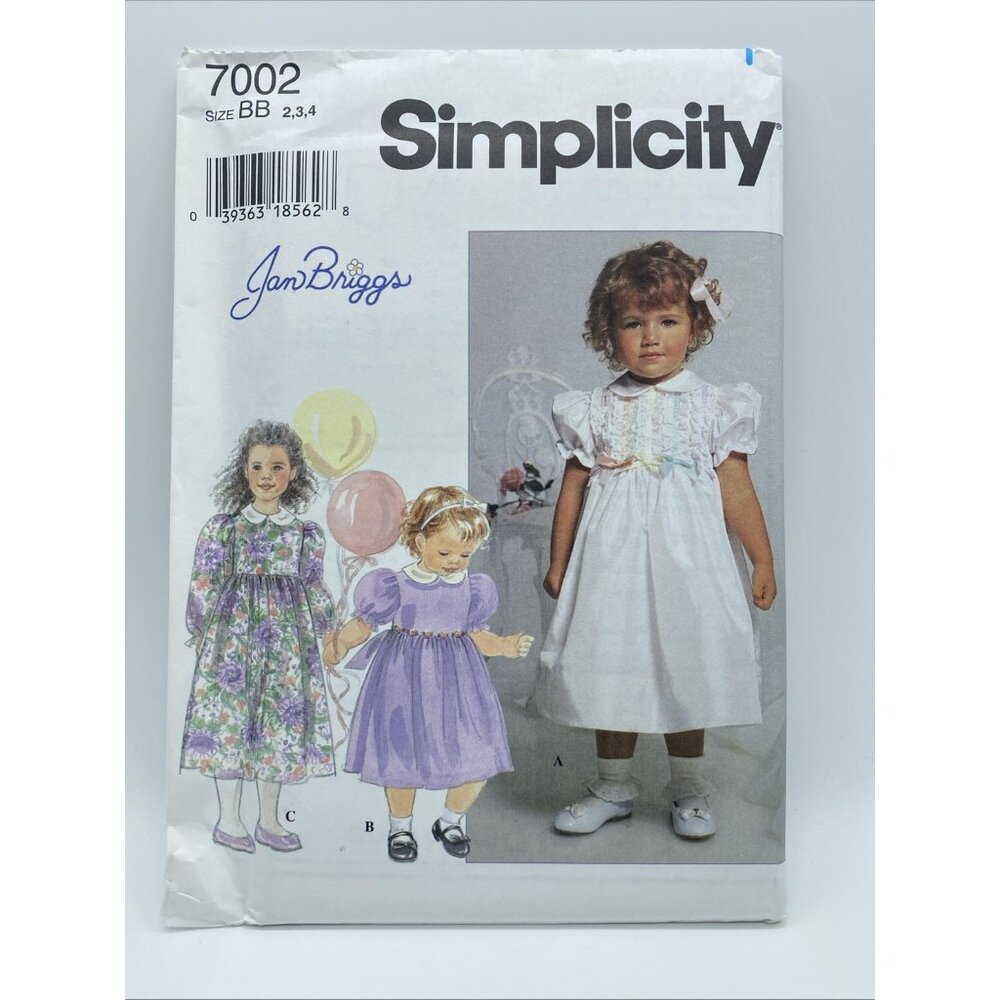 Simplicity 7002 Girls’ Puffy Sleeve Dress Sewing Pattern Sizes 2-3-4 Jan Briggs
